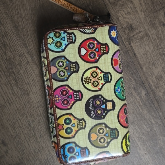 CONSUELA Colorful Sugar Skull Wristlet Zip Wallet Clean